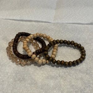 Elegant Brown and Tan Beaded Bracelet Set 4 pieces